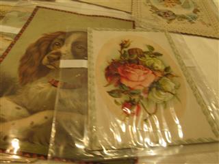 26 ANTIQUE EPHEMERA EMBELLISHED SINGLE PANEL DIE CUT CARDS - USED
